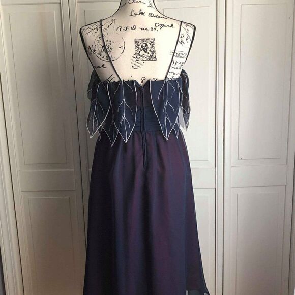 NAVY BLUE AND BURGUNDY VINTAGE DRESS, SIZE SMALL - Picture 7 of 8